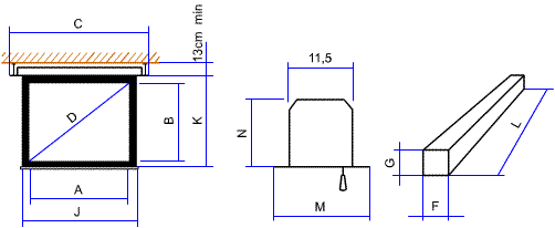 Dimensiones en cm. Pantalla el�ctrica de techo empotrable Ouver Ceiling Cine