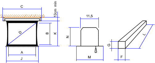 Dimensiones en cm. Pantalla el�ctrica de techo empotrable Tensionada Ouver President